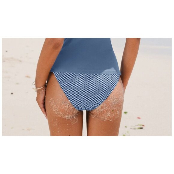 Cupshe Blue/White Gingham Bikini Bottoms - Size L, NWOT - Picture 2 of 5